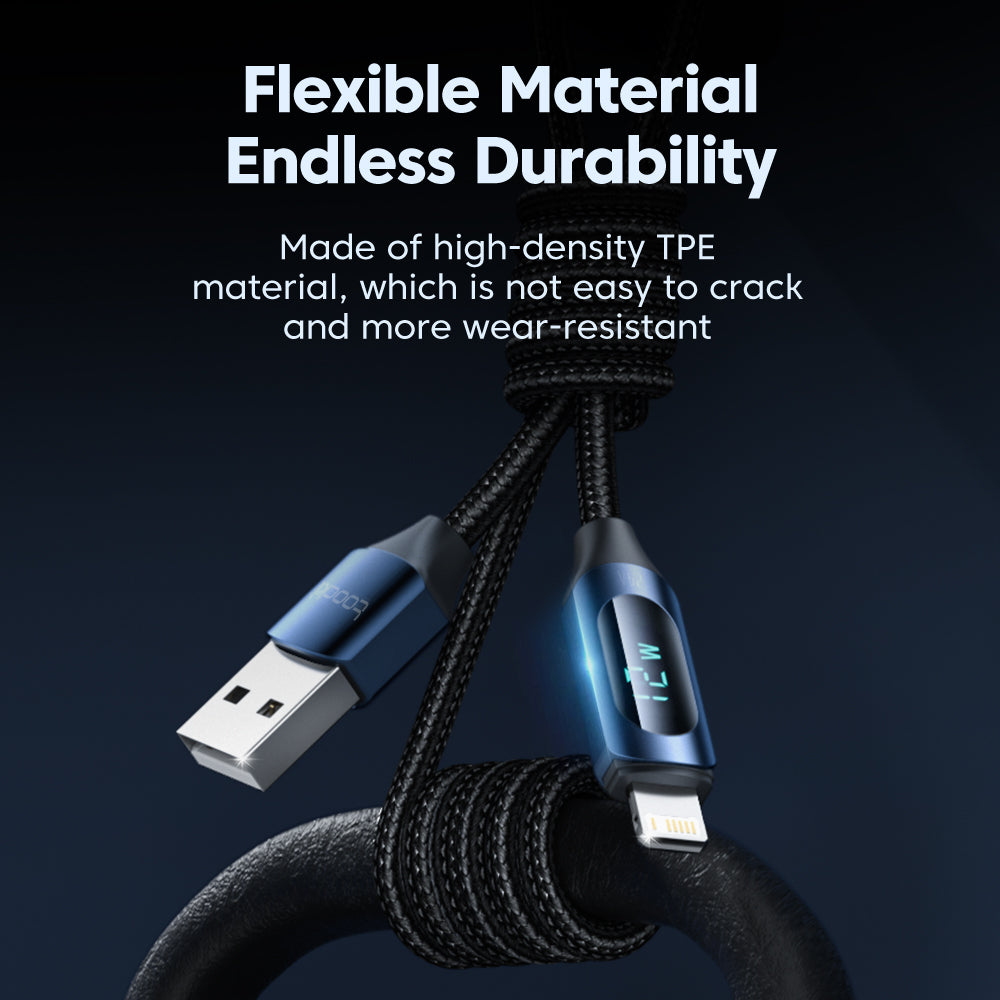 TOOCKI TQ-X03A1 2.4A 1m USB-A to Lightning Charging Cable Digital Display Braided Data Cord TOOCKI TQ-X03A1 2.4A 1m USB-A to Lightning Charging Cable Digital Display Braided Data Cord